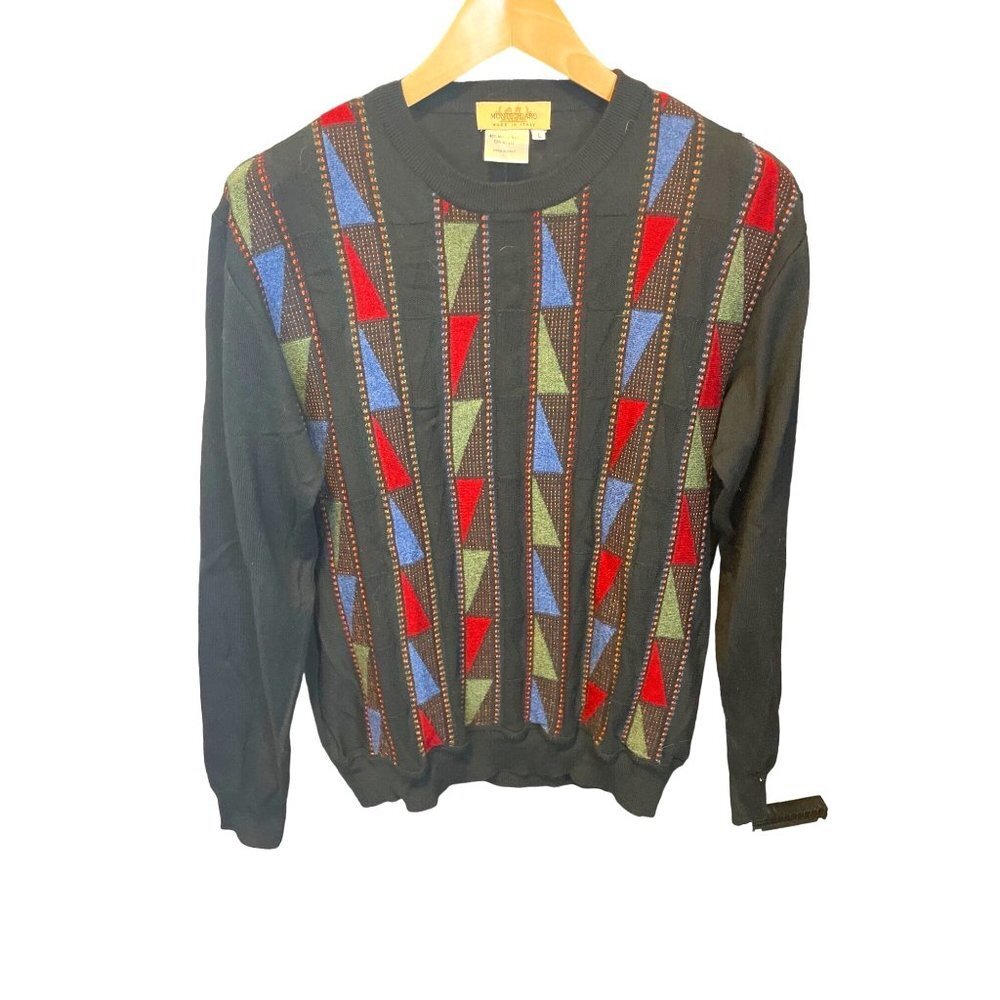 Montechiaro Black Patterned Wool Sweater Sz L